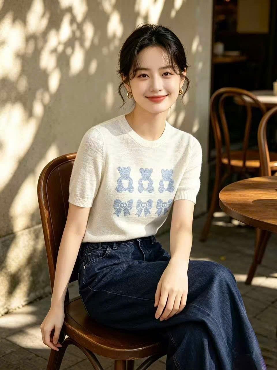  Áo dệt kim Gấu Nơ Xanh 