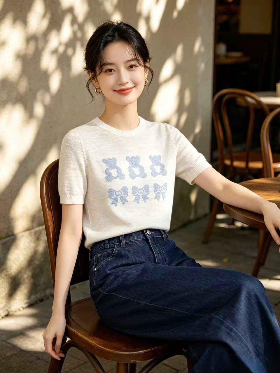  Áo dệt kim Gấu Nơ Xanh 