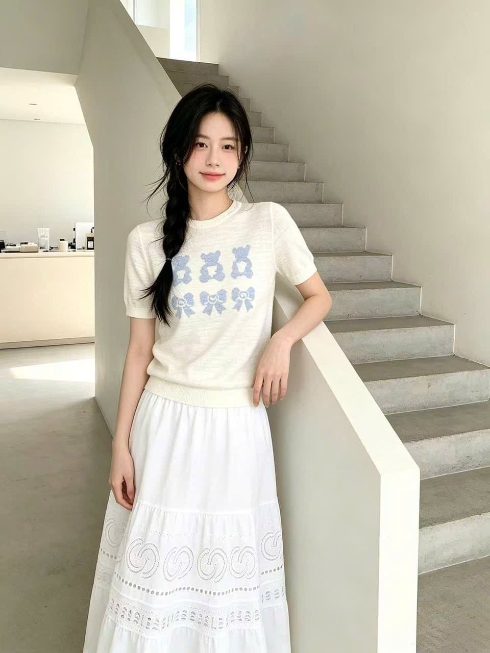  Áo dệt kim Gấu Nơ Xanh 