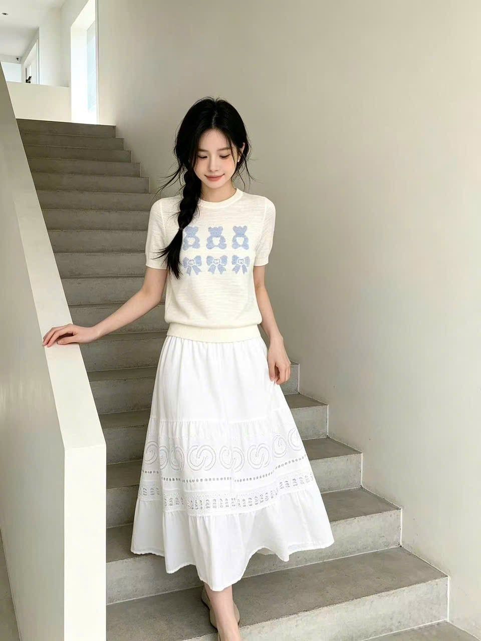  Áo dệt kim Gấu Nơ Xanh 