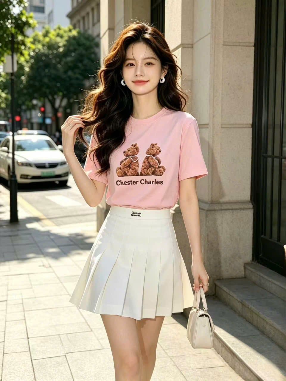  Áo thun Hồng Pastel Gấu đôi 