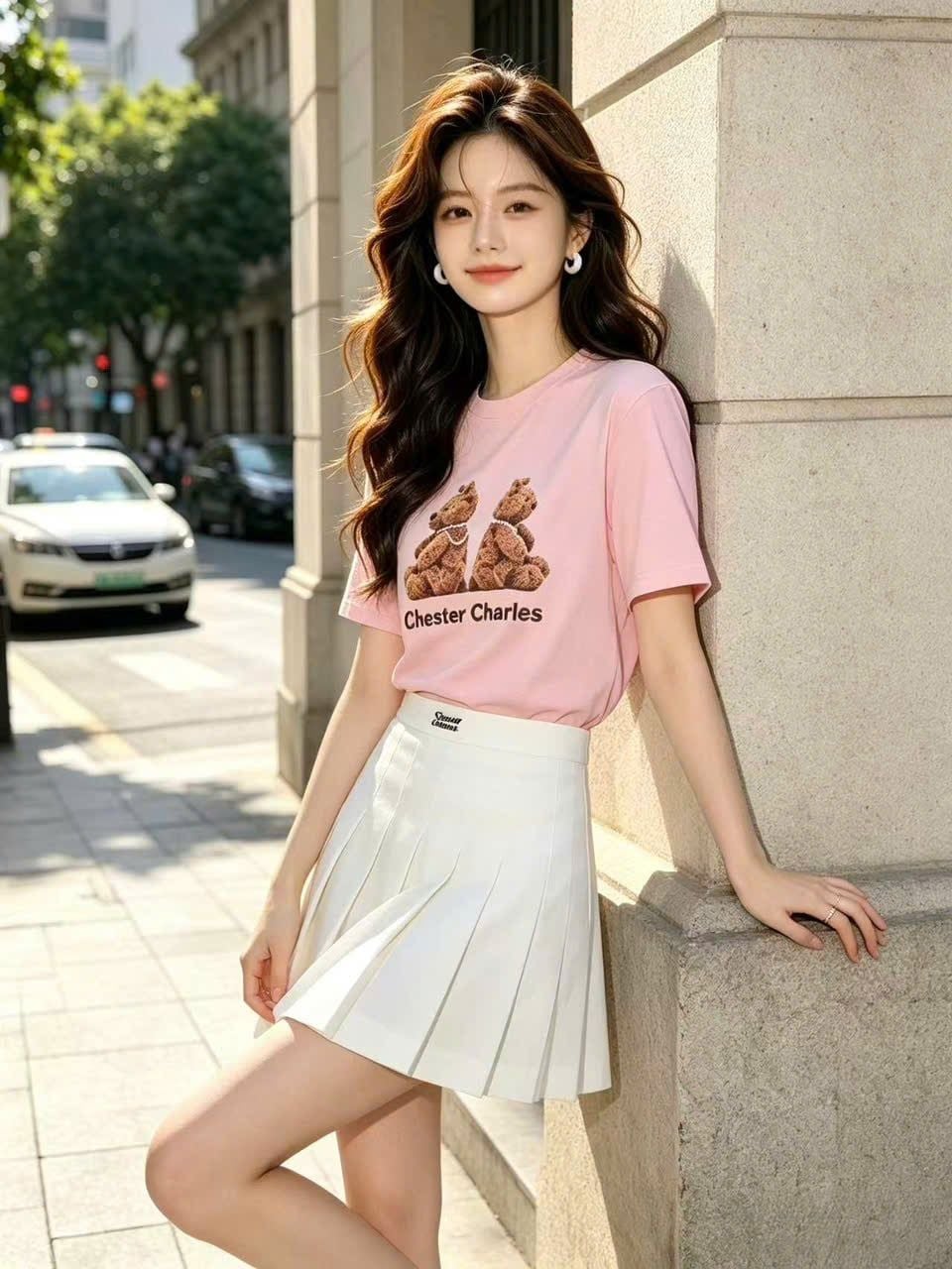  Áo thun Hồng Pastel Gấu đôi 