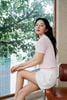  Áo Polo hồng pastel dệt kim 