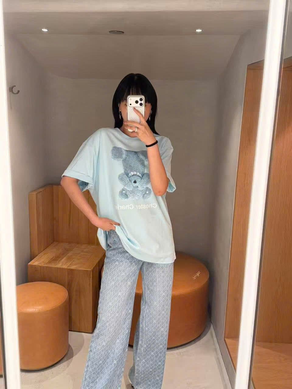  Áo thun xanh mint họa tiết gấu 