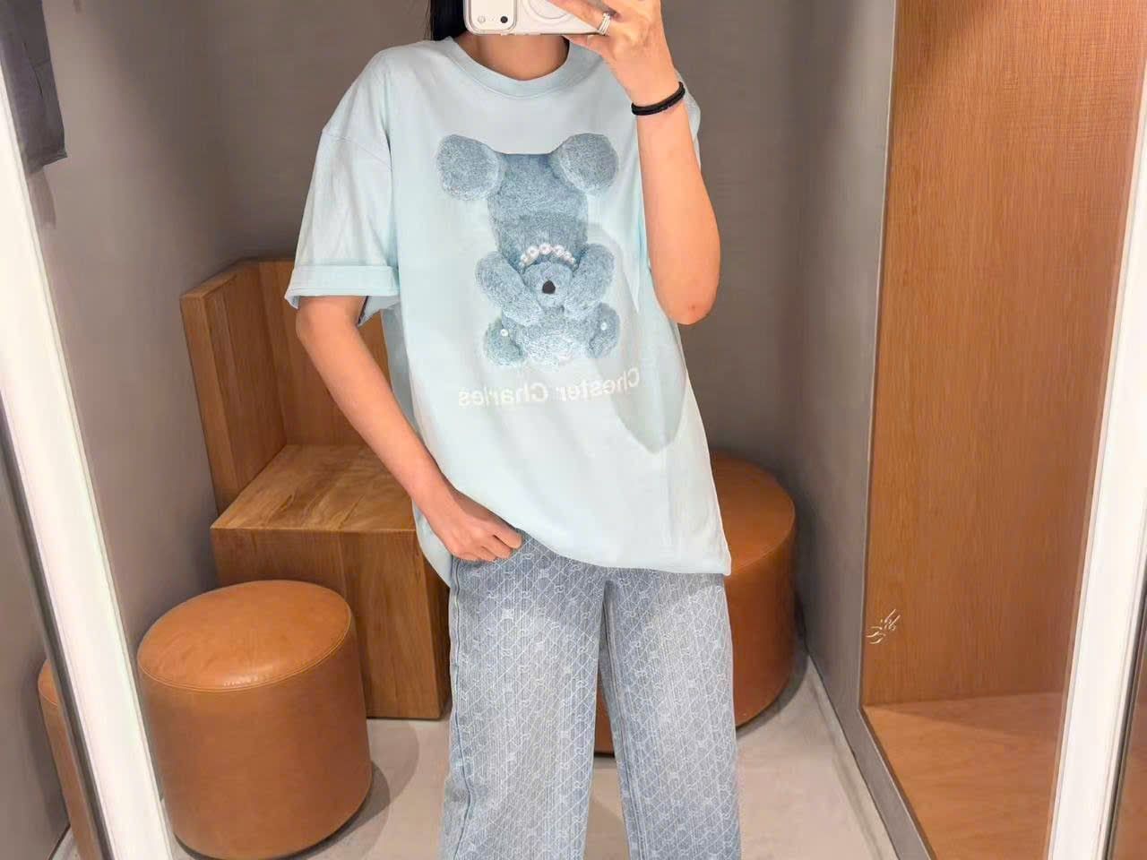  Áo thun xanh mint họa tiết gấu 