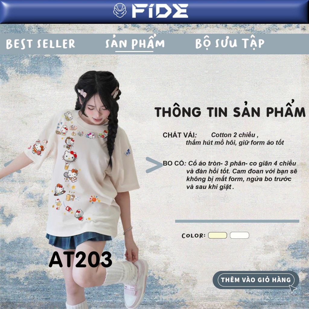 Áo thun FIDE Hello Kitty phông unisex form rộng local brand nam nữ cổ tròn oversize - AT203