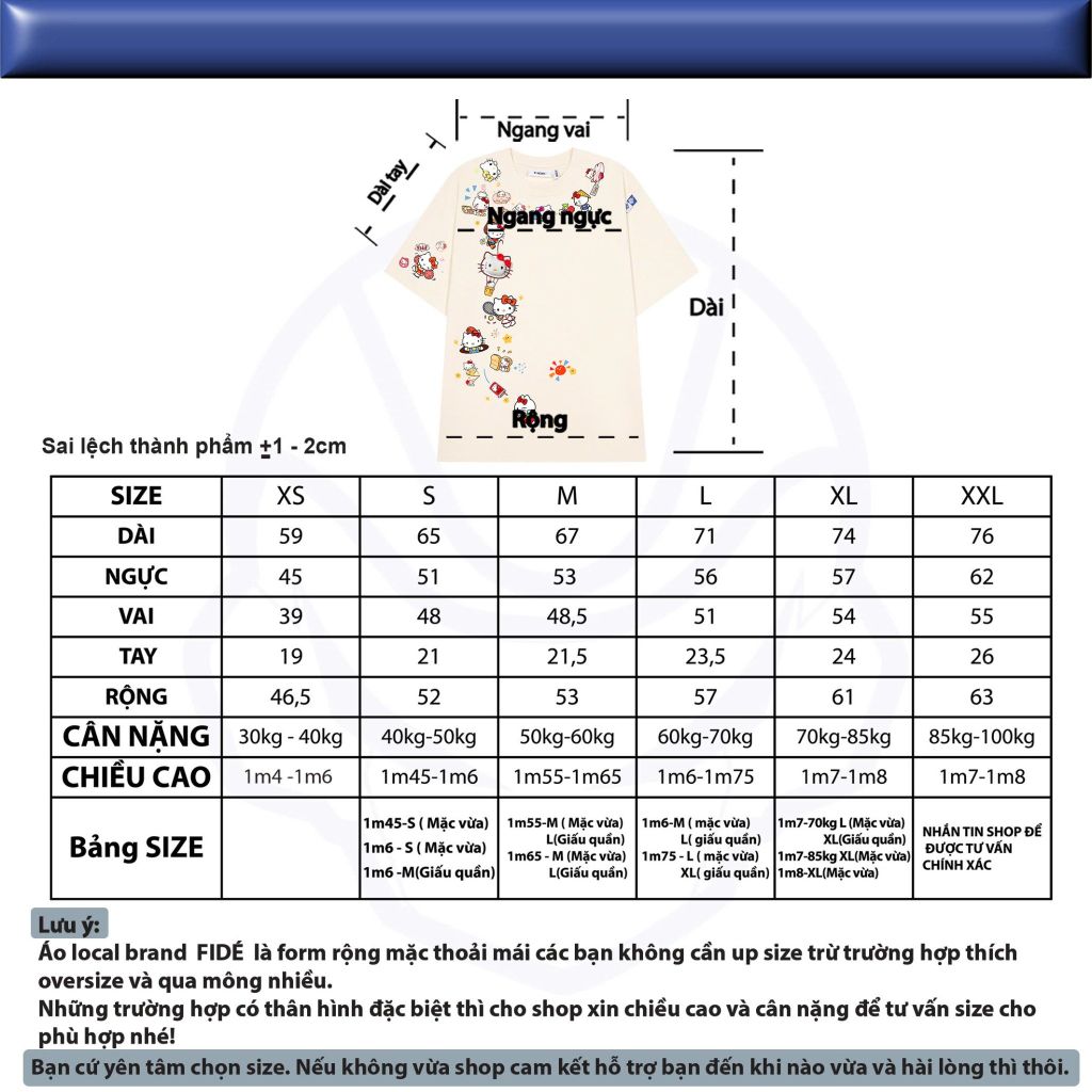 Áo thun FIDE Hello Kitty phông unisex form rộng local brand nam nữ cổ tròn oversize - AT203