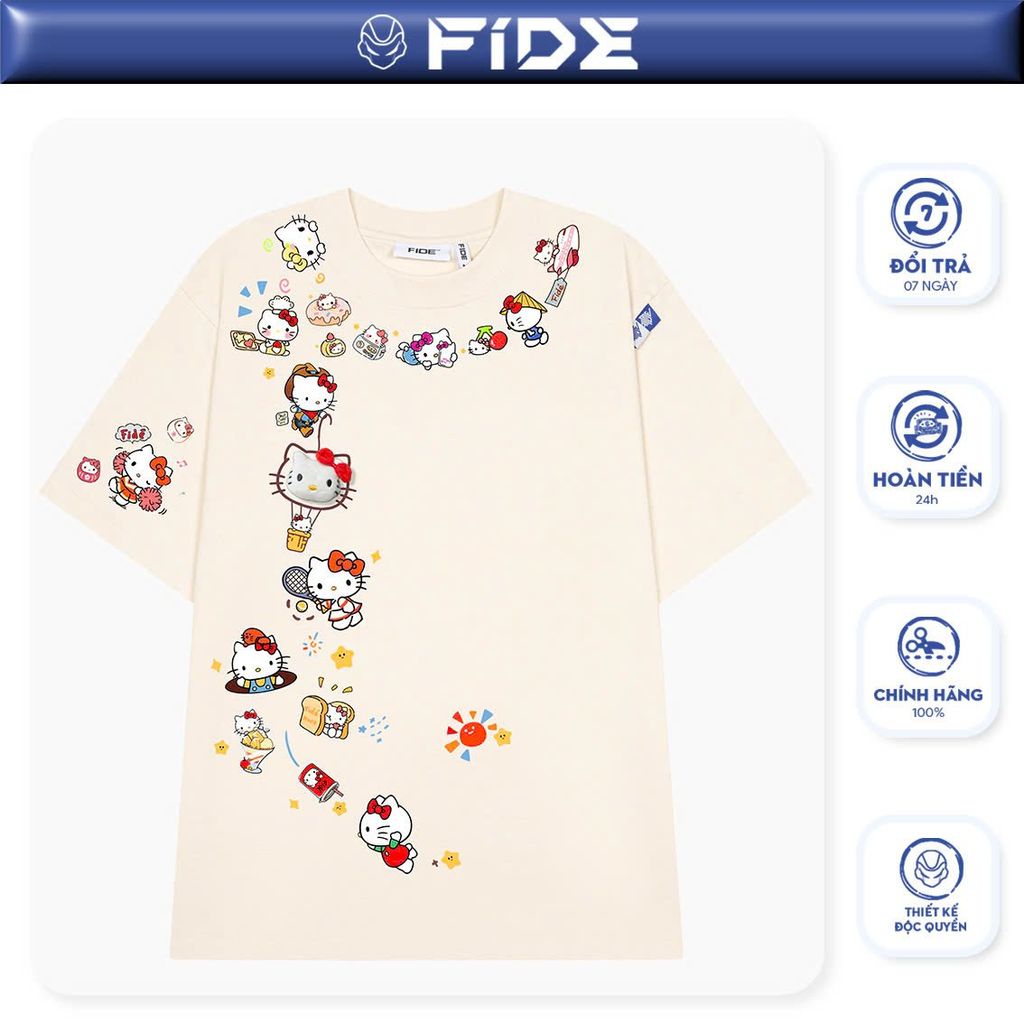 Áo thun FIDE Hello Kitty phông unisex form rộng local brand nam nữ cổ tròn oversize - AT203