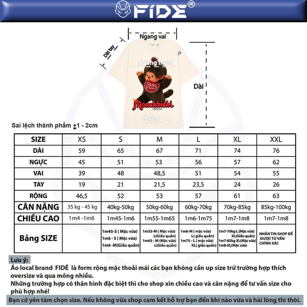 Áo thun FIDE Monchhichi unisex form rộng đính gấu local brand cổ tròn oversize- AT211