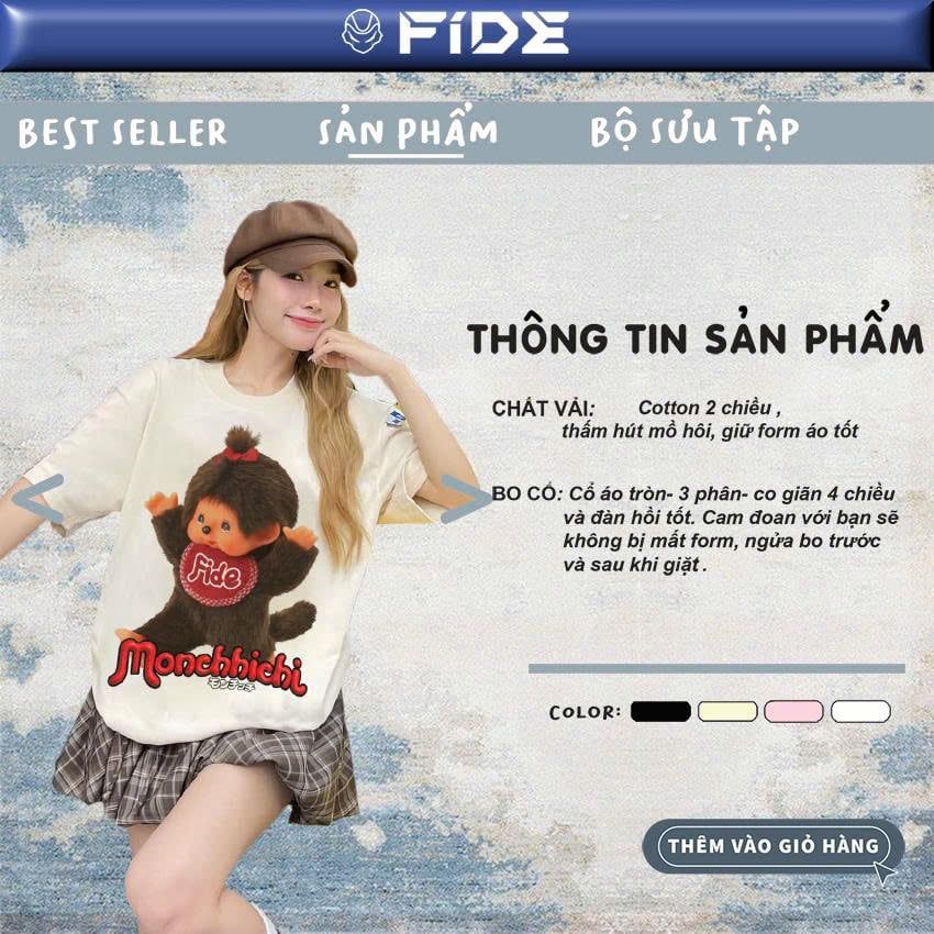 Áo thun FIDE Monchhichi unisex form rộng đính gấu local brand cổ tròn oversize- AT211