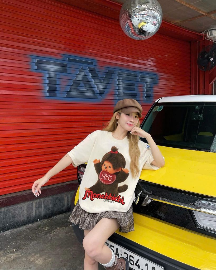 Áo thun FIDE Monchhichi unisex form rộng đính gấu local brand cổ tròn oversize- AT211