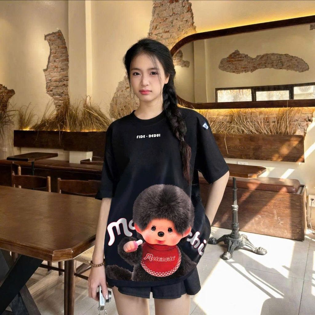 Áo thun FIDE Monchhichi unisex form rộng đính gấu local brand cổ tròn oversize- AT213