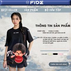 Áo thun FIDE Monchhichi unisex form rộng đính gấu local brand cổ tròn oversize- AT213
