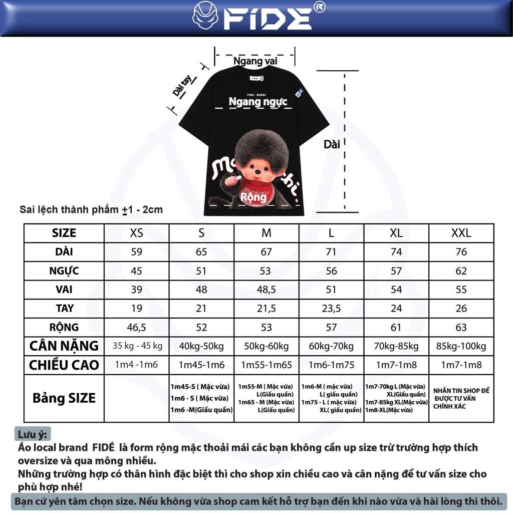 Áo thun FIDE Monchhichi unisex form rộng đính gấu local brand cổ tròn oversize- AT213