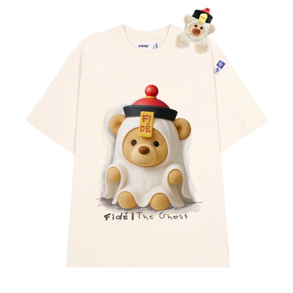 Áo thun FIDE TEEDY phông cotton unisex nam nữ form rộng cổ tròn áo đính gấu - AT216 (TẶNG KÈM GẤU)