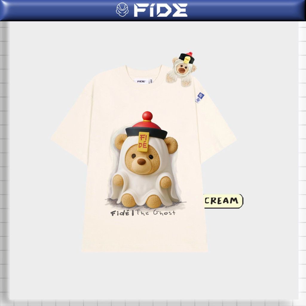 Áo thun FIDE TEEDY phông cotton unisex nam nữ form rộng cổ tròn áo đính gấu - AT216 (TẶNG KÈM GẤU)