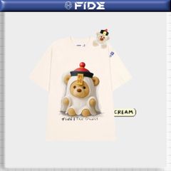 Áo thun FIDE TEEDY phông cotton unisex nam nữ form rộng cổ tròn áo đính gấu - AT216 (TẶNG KÈM GẤU)