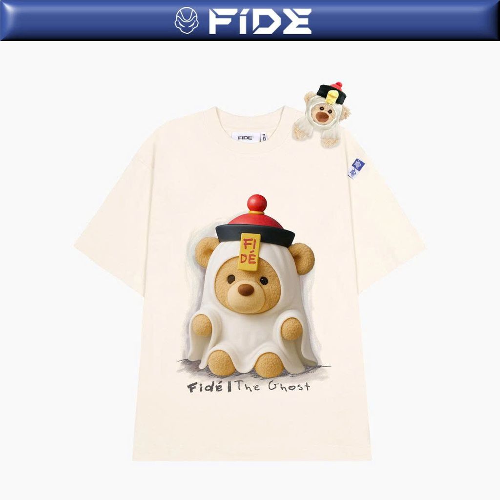 Áo thun FIDE TEEDY phông cotton unisex nam nữ form rộng cổ tròn áo đính gấu - AT216 (TẶNG KÈM GẤU)