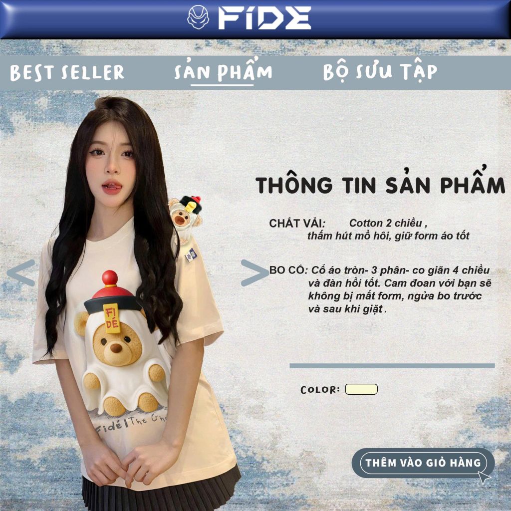 Áo thun FIDE TEEDY phông cotton unisex nam nữ form rộng cổ tròn áo đính gấu - AT216 (TẶNG KÈM GẤU)