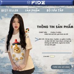 Áo thun FIDE TEEDY phông cotton unisex nam nữ form rộng cổ tròn áo đính gấu - AT216 (TẶNG KÈM GẤU)