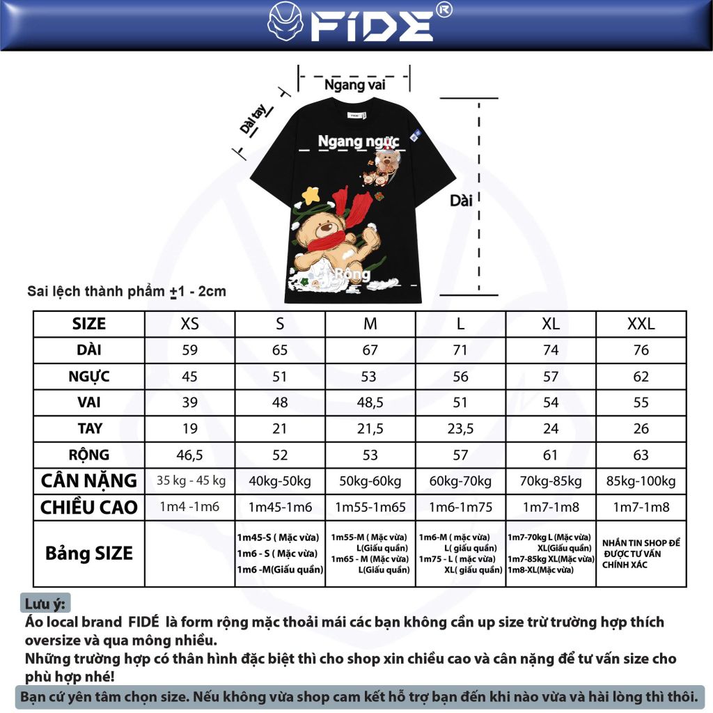 Áo thun JoyBear FIDE TEEDY phông cotton unisex nam nữ Form rộng cổ tròn áo đính gấu - AT219( KÈM GẤU)