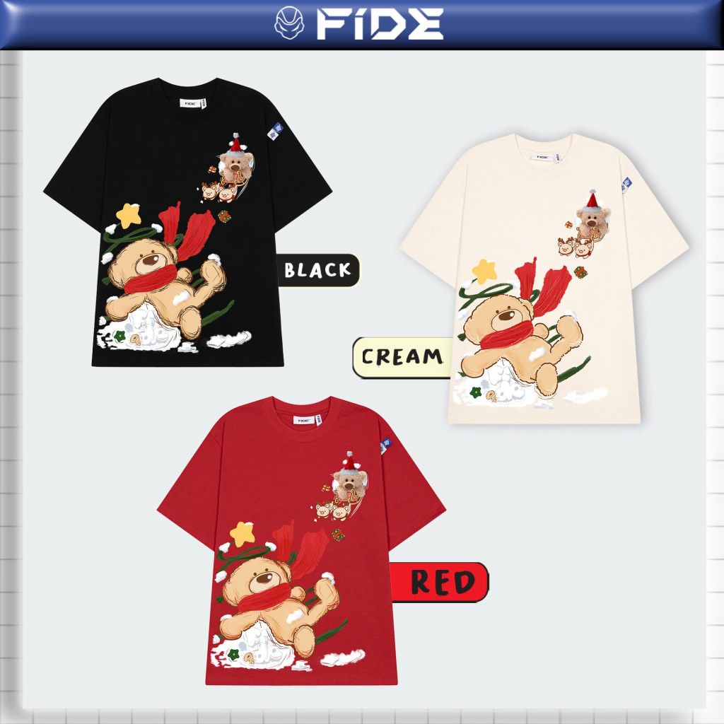 Áo thun JoyBear FIDE TEEDY phông cotton unisex nam nữ Form rộng cổ tròn áo đính gấu - AT219( KÈM GẤU)