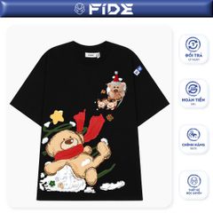 Áo thun JoyBear FIDE TEEDY phông cotton unisex nam nữ Form rộng cổ tròn áo đính gấu - AT219( KÈM GẤU)