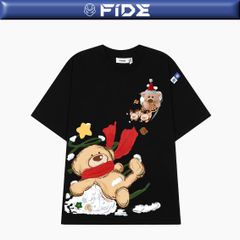 Áo thun JoyBear FIDE TEEDY phông cotton unisex nam nữ Form rộng cổ tròn áo đính gấu - AT219( KÈM GẤU)