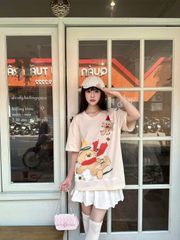 Áo thun JoyBear FIDE TEEDY phông cotton unisex nam nữ Form rộng cổ tròn áo đính gấu - AT219( KÈM GẤU)