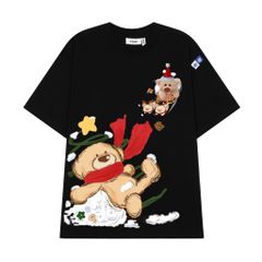 Áo thun JoyBear FIDE TEEDY phông cotton unisex nam nữ Form rộng cổ tròn áo đính gấu - AT219( KÈM GẤU)