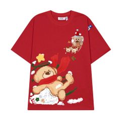 Áo thun JoyBear FIDE TEEDY phông cotton unisex nam nữ Form rộng cổ tròn áo đính gấu - AT219( KÈM GẤU)