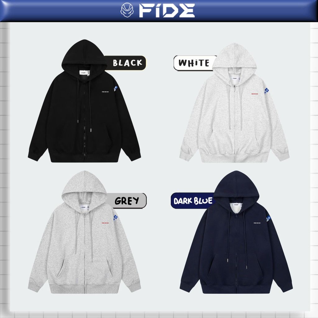 Áo Khoác Hoodie zip FIDÉ chất vải PC Cotton form rộng unisex nam nữ chống nắng - HZ01
