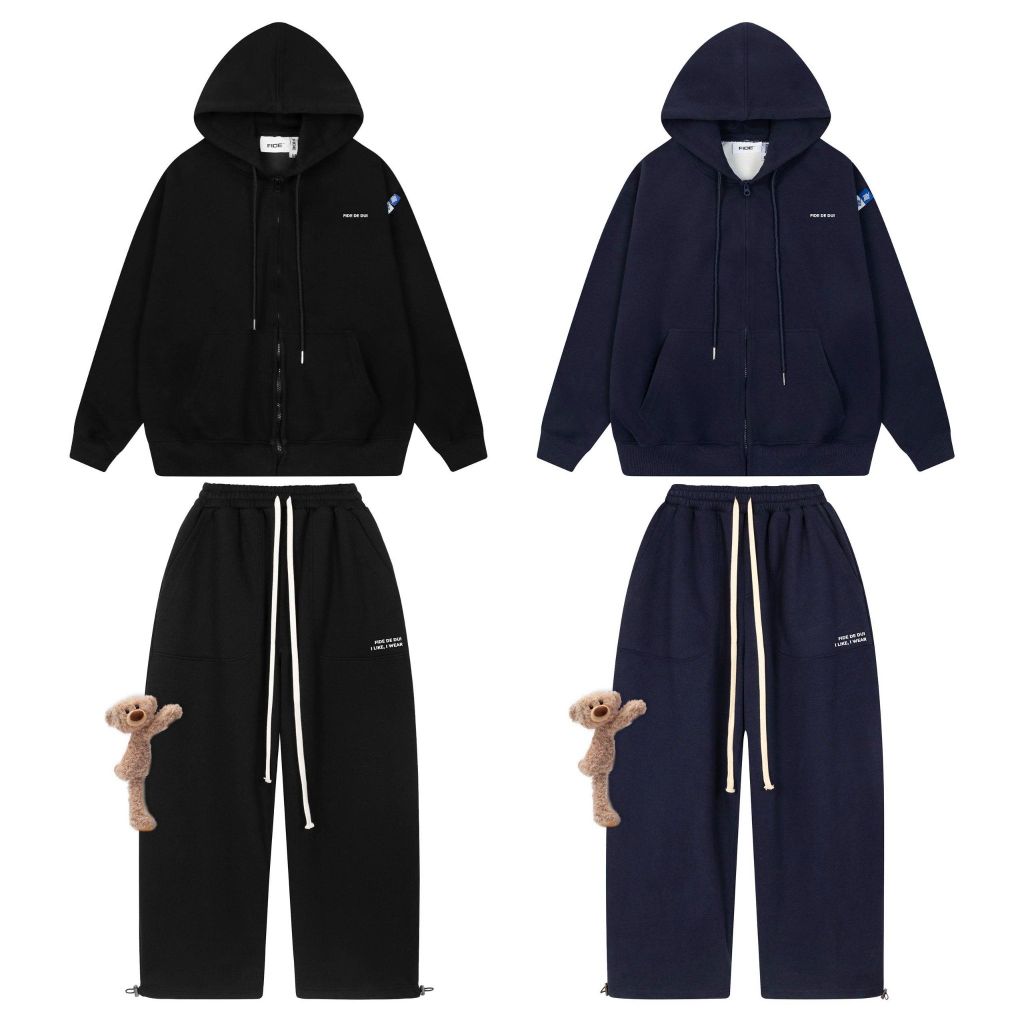 Set Áo Khoác Hoodie zip FIDÉ chất vải PC Cotton form rộng unisex nam nữ chống nắng S1