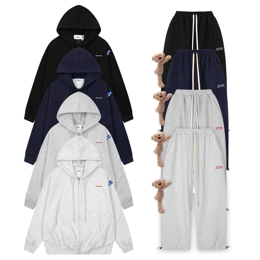 Set Áo Khoác Hoodie zip FIDÉ chất vải PC Cotton form rộng unisex nam nữ chống nắng S1