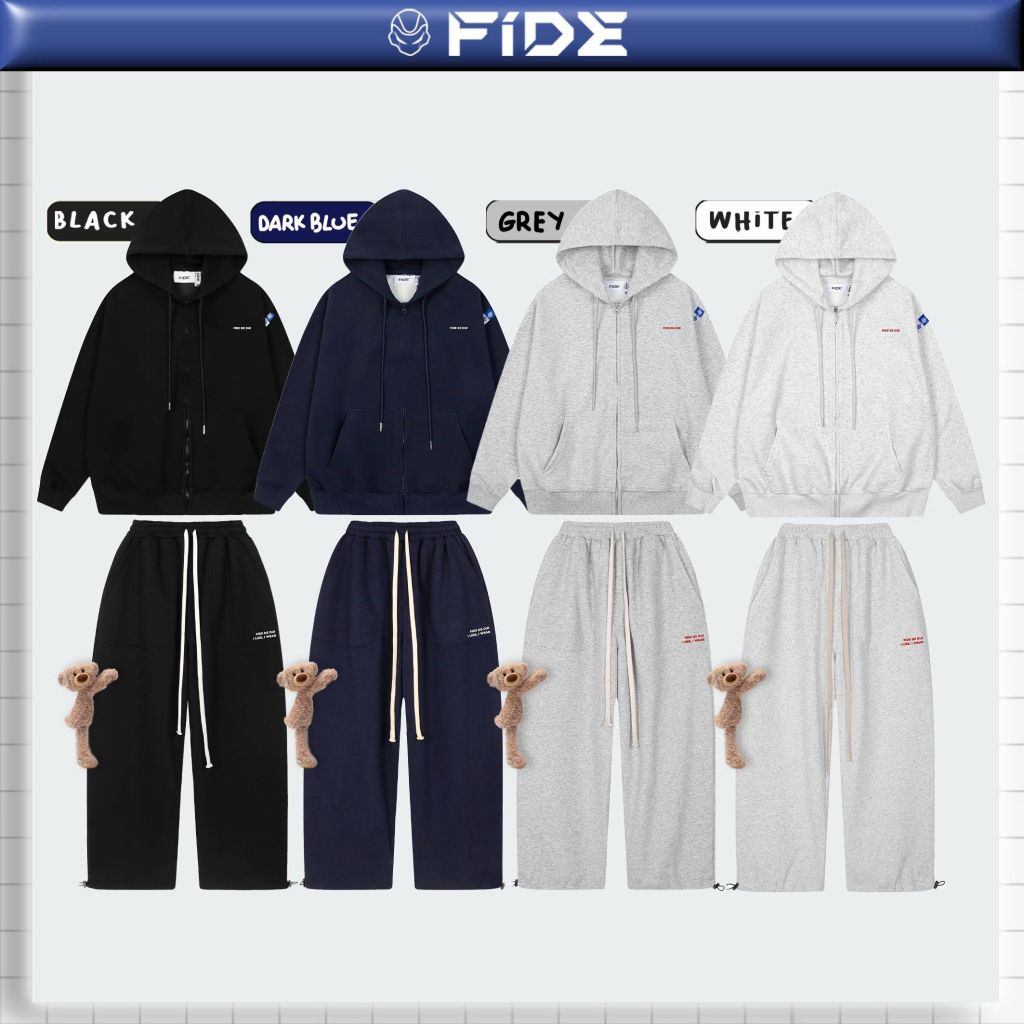 Set Áo Khoác Hoodie zip FIDÉ chất vải PC Cotton form rộng unisex nam nữ chống nắng S1