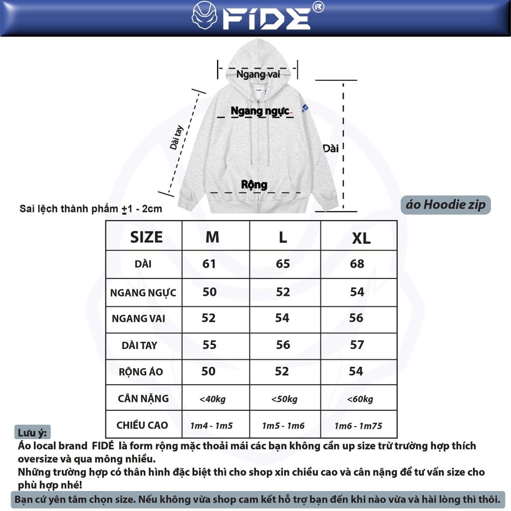 Set Áo Khoác Hoodie zip FIDÉ chất vải PC Cotton form rộng unisex nam nữ chống nắng S1