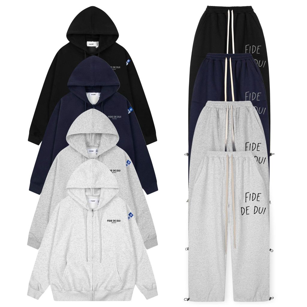 Set Áo Khoác Hoodie zip FIDÉ chất vải PC Cotton form rộng unisex nam nữ chống nắng S5