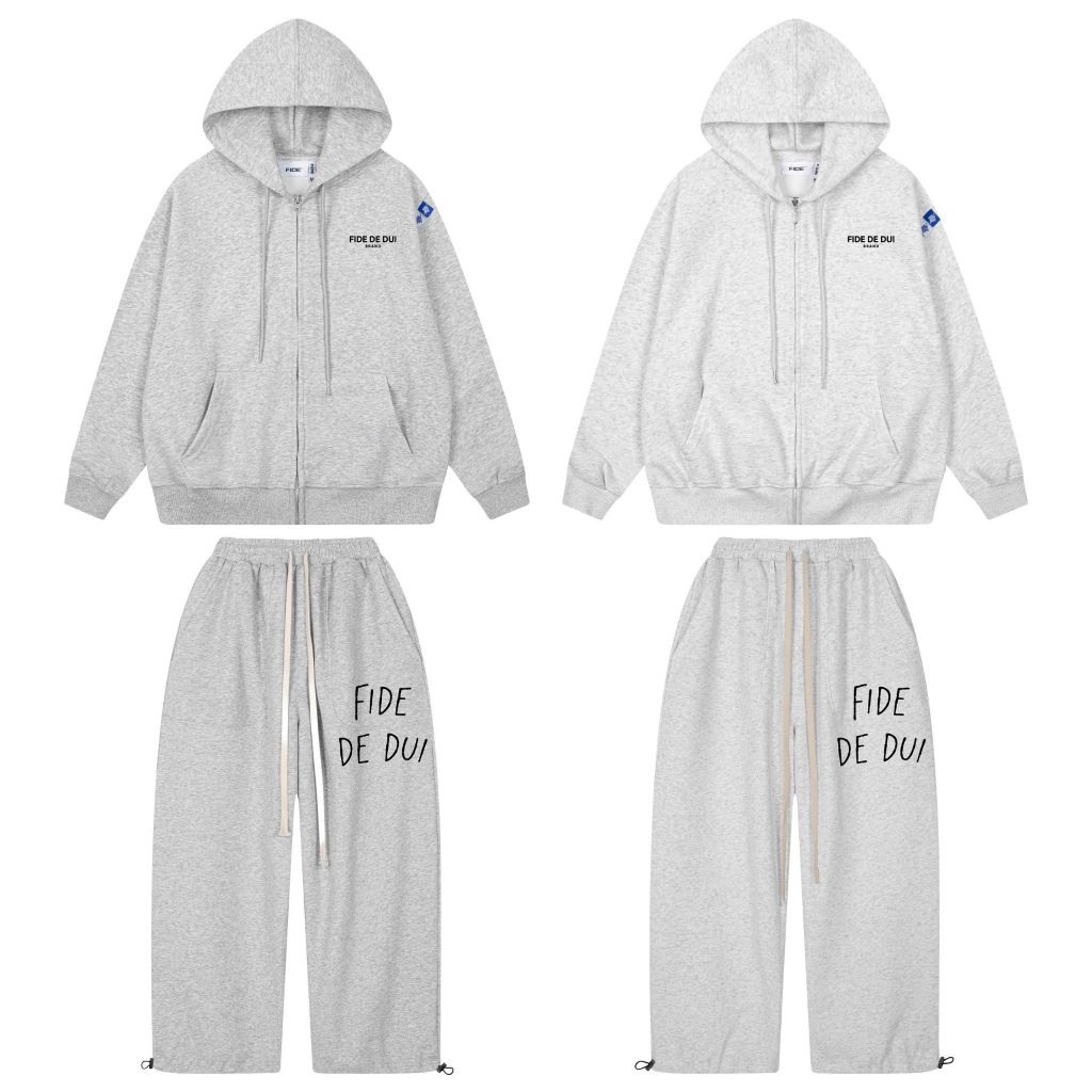Set Áo Khoác Hoodie zip FIDÉ chất vải PC Cotton form rộng unisex nam nữ chống nắng S5