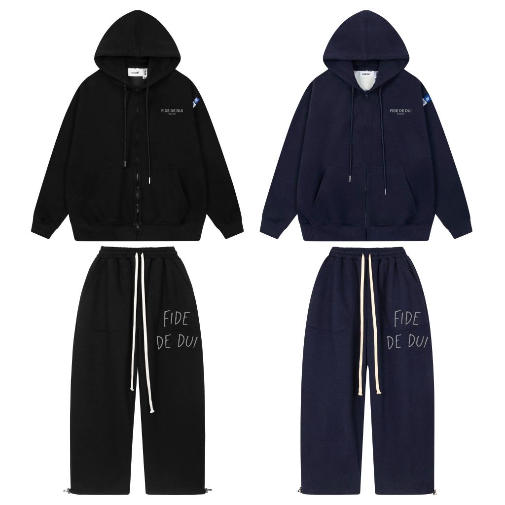Set Áo Khoác Hoodie zip FIDÉ chất vải PC Cotton form rộng unisex nam nữ chống nắng S5