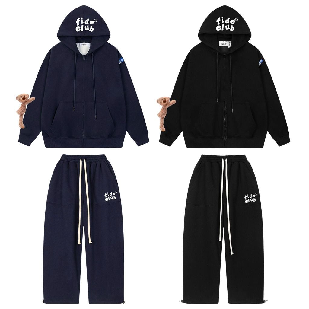 Set Áo Khoác Hoodie zip FIDÉ Teedy chất vải PC Cotton form rộng unisex nam nữ chống nắng CBZ06 (Kèm gấu)