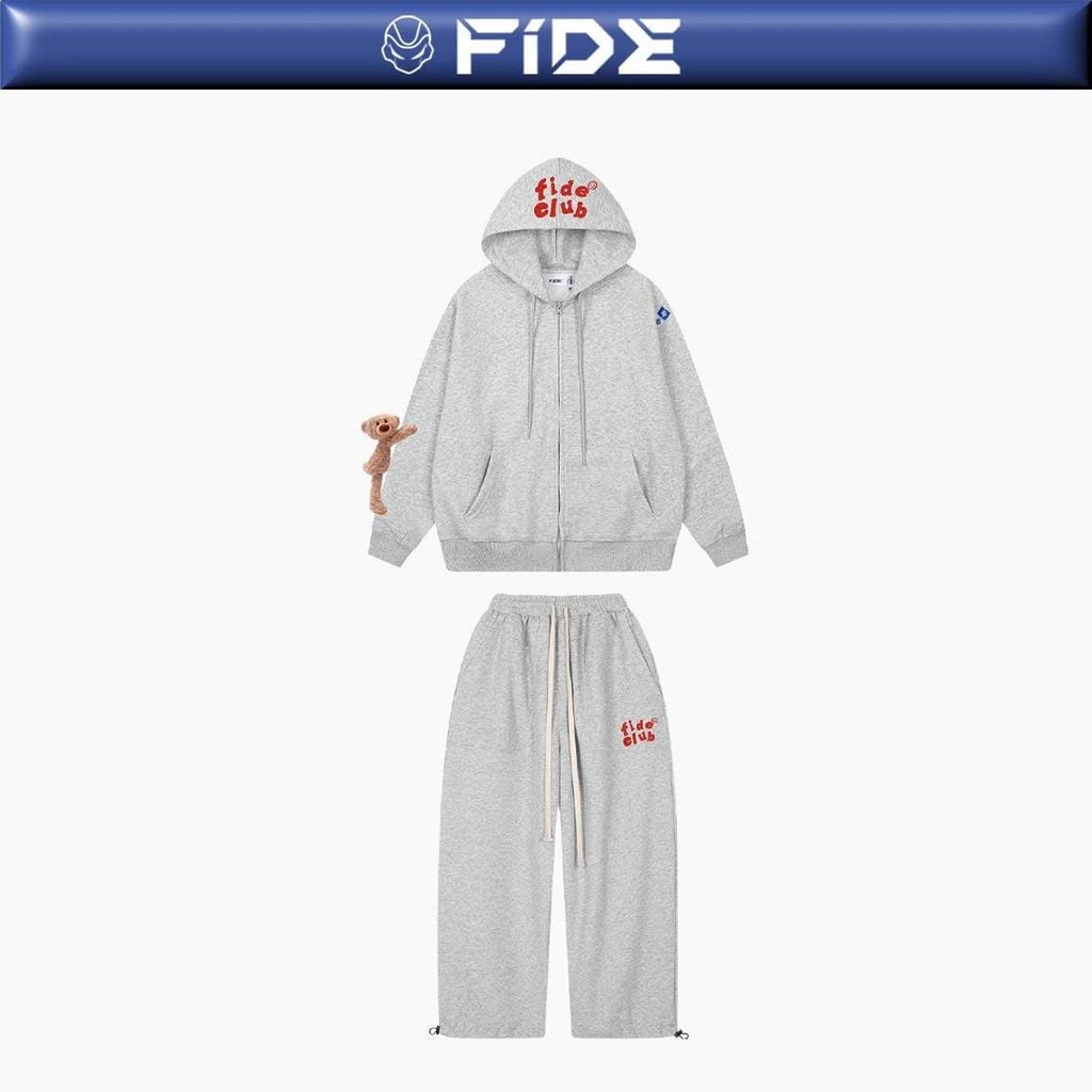 Set Áo Khoác Hoodie zip FIDÉ Teedy chất vải PC Cotton form rộng unisex nam nữ chống nắng CBZ06 (Kèm gấu)