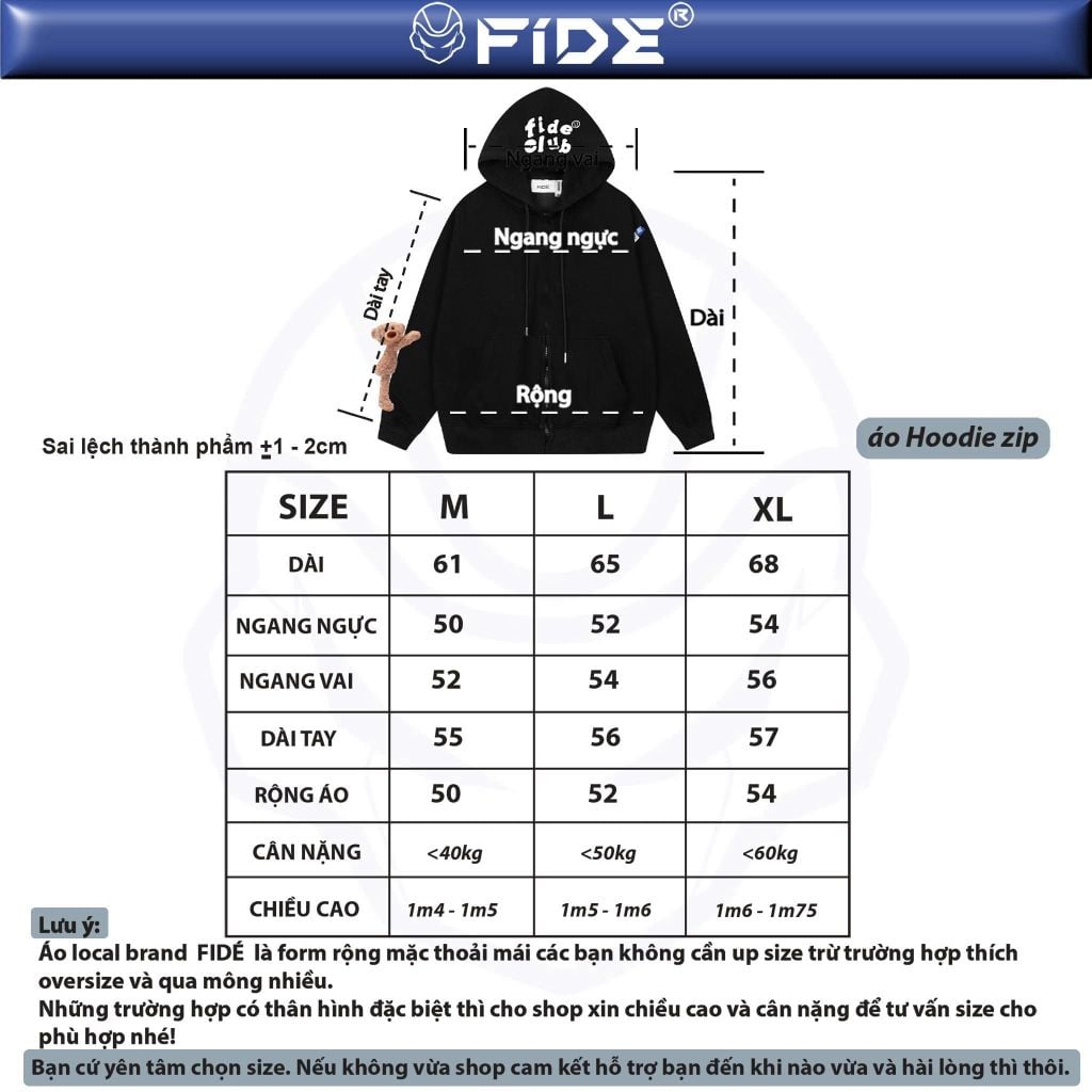 Set Áo Khoác Hoodie zip FIDÉ Teedy chất vải PC Cotton form rộng unisex nam nữ chống nắng CBZ06 (Kèm gấu)