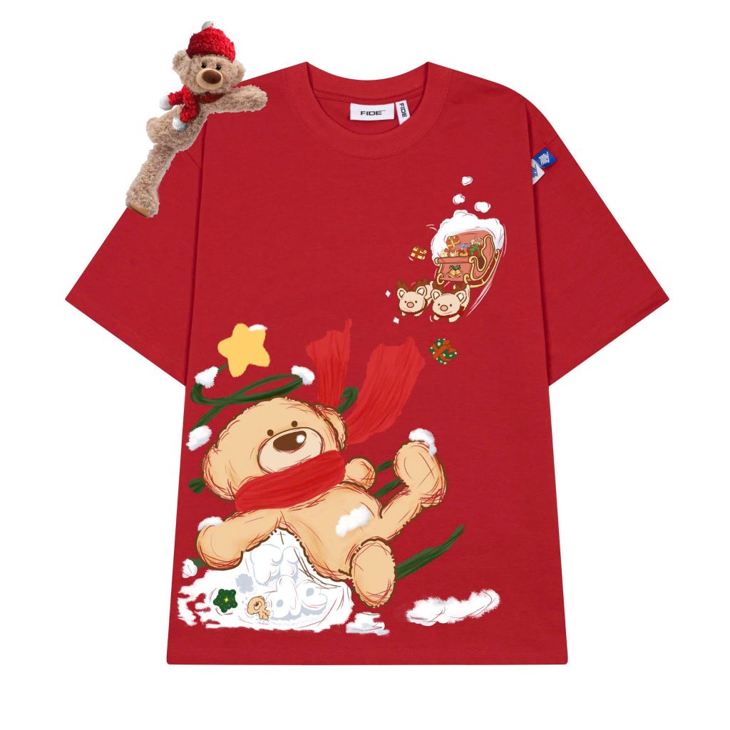 Áo thun JoyBear FIDE TEEDY phông cotton unisex nam nữ Form rộng cổ tròn áo đính gấu - AT224(KÈM GẤU)