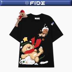 Áo thun JoyBear FIDE TEEDY phông cotton unisex nam nữ Form rộng cổ tròn áo đính gấu - AT224(KÈM GẤU)