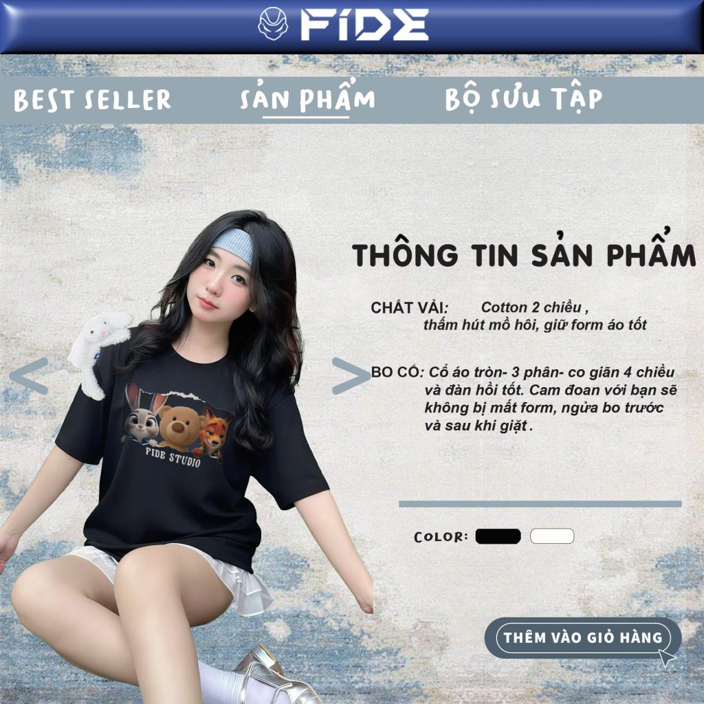 Áo thun FIDE Bunny Fox unisex form rộng nam nữ local brand cổ tròn oversize Zootopia - AT229 (Kèm phụ kiện)