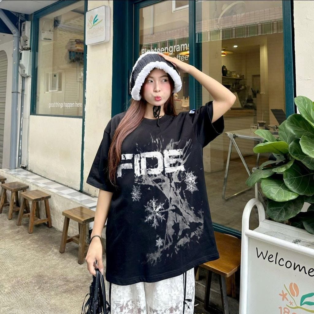 Áo thun FIDE unisex form rộng nam nữ local brand cổ tròn oversize hoa tuyết - AT231