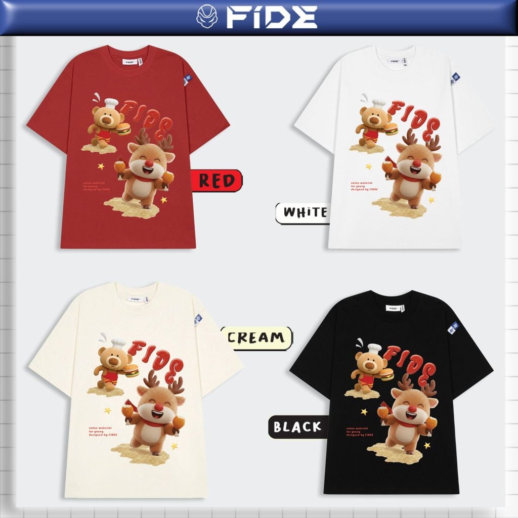 Áo thun FIDE JoyBear unisex form rộng nam nữ local brand cổ tròn oversize gà rán - AT233