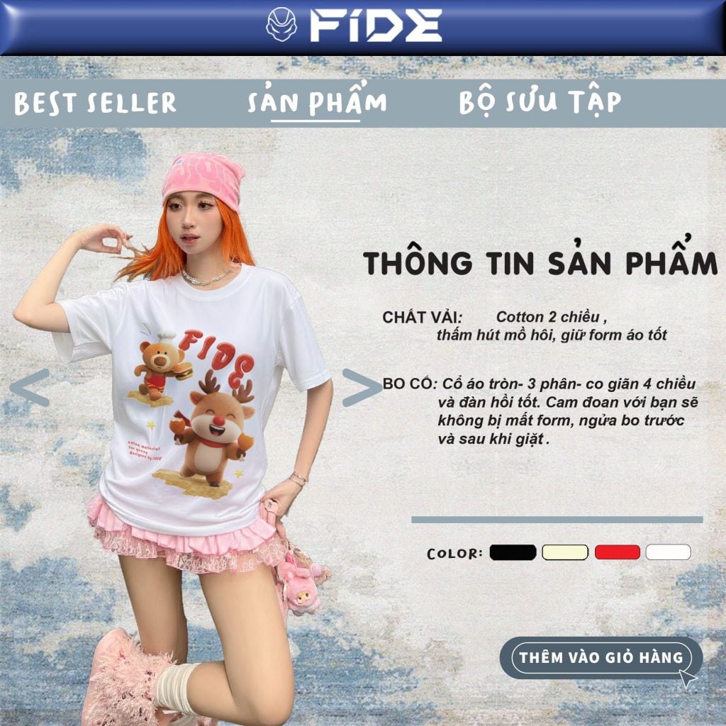 Áo thun FIDE JoyBear unisex form rộng nam nữ local brand cổ tròn oversize gà rán - AT233