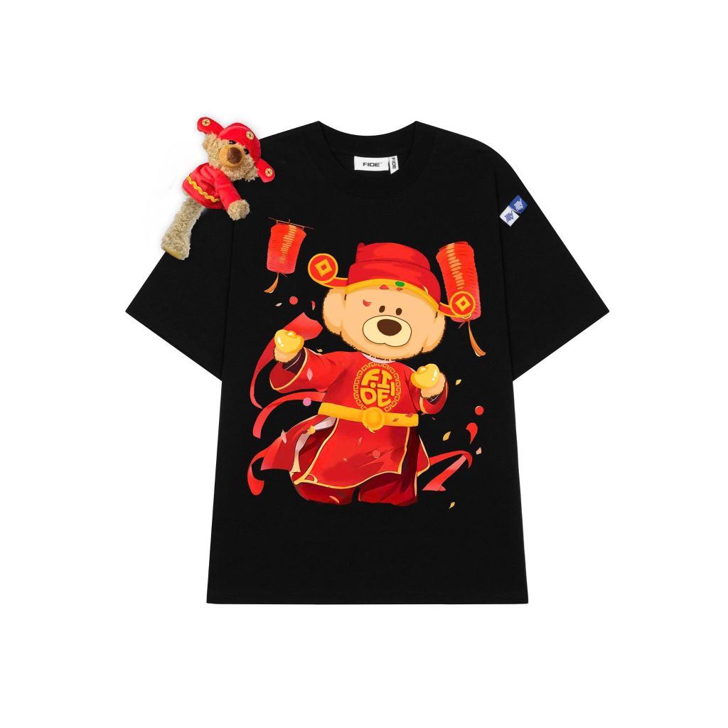 Áo thun FIDE JoyBear Thần Tài unisex form rộng nam nữ local brand cổ tròn oversize JoyBear - AT241 (Kèm Gấu)