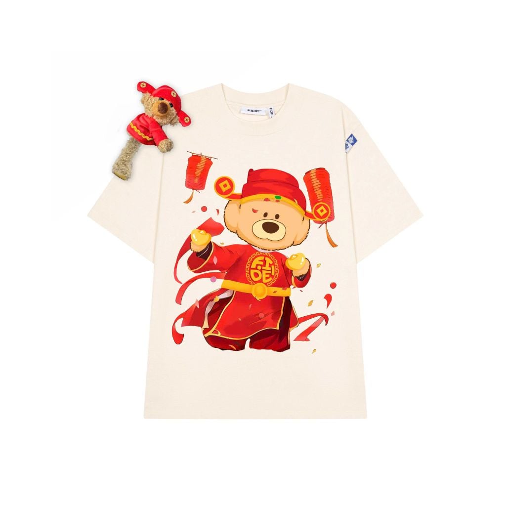 Áo thun FIDE JoyBear Thần Tài unisex form rộng nam nữ local brand cổ tròn oversize JoyBear - AT241 (Kèm Gấu)
